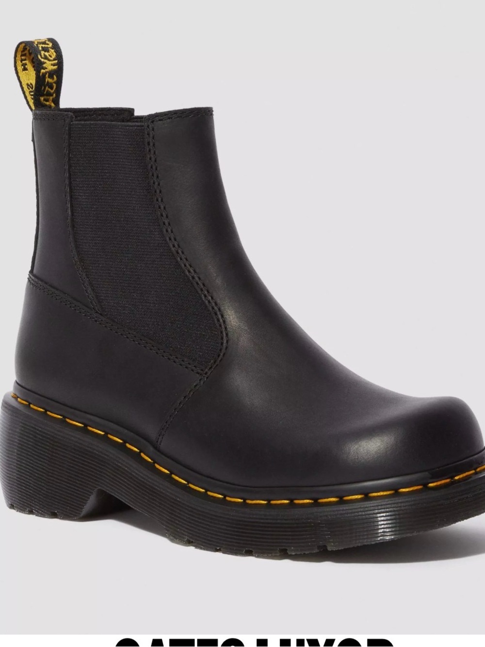 Dr. Martens Black Leather Chelsea Platform Boot with Yellow Stitching